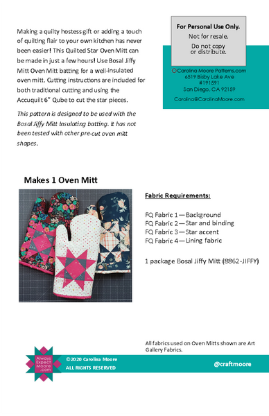 Quilted Star Oven Mitt - Digital Download Pattern